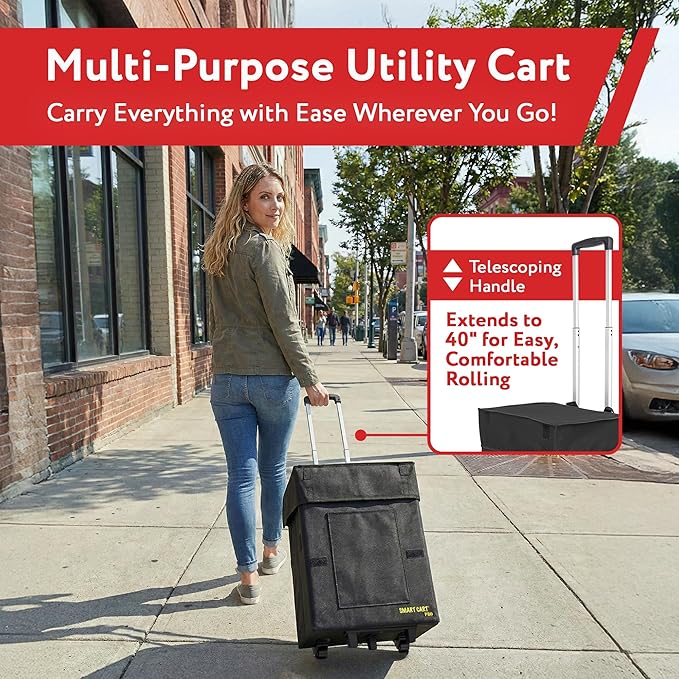 dbest products Bigger Smart Cart Pro with Wheels Lightweight Collapsible Cart, Retractable Pull Handle Multipurpose RollingCart Black