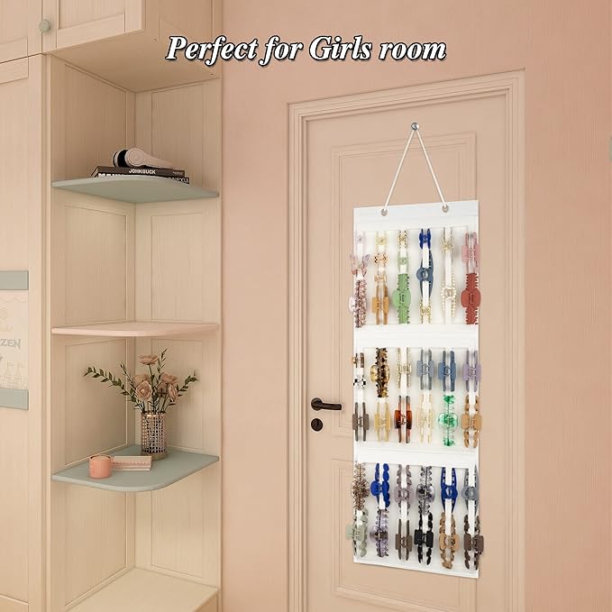 Hanging Claw Clips Holder for Women, Claw Hair Clips Storage Organizer for Lady, Hair Banana Barrettes and Butterfly Jaw Clip Display Stand Holder. (Ivory white)