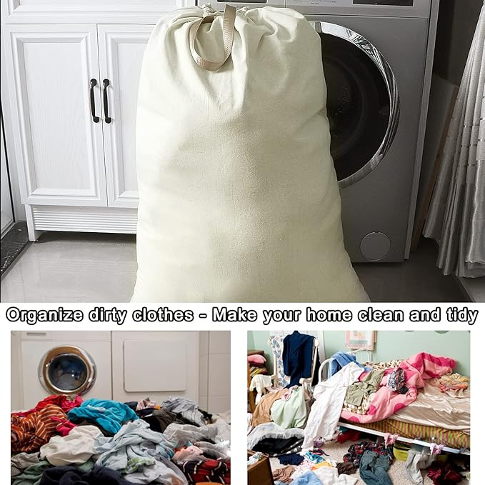 Heavy Duty Laundry Bag with Drawstring and Handle, Extra Large Travel Dirty Clothes Bag for Laundromat and Household, Durable Rip-Stop Laundry Hamper Liner, 8 Solid color(28 x 40 Inch) by SANFERGE