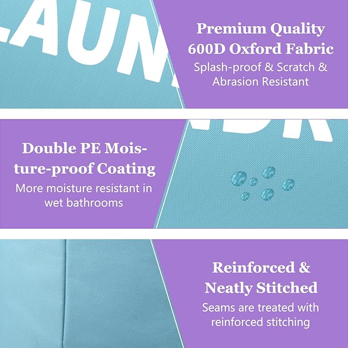 Set of 2 Collapsible Laundry Baskets with Handles, 95L Big Laundry Hampers for Bedroom, Waterproof Clothes Baskets, Independent Dirty Clothes Hamper for Travel, Nursery, Purple/Blue