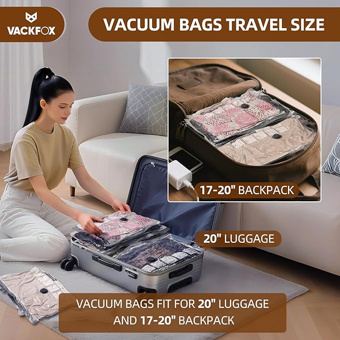 Travel Vacuum Storage Bags with Rechargeable USB Pump, 6 Pack Carry-On Size Compression Packing Bags for Luggage and Suitcase, Space Saver for Clothes and Clothing Travel