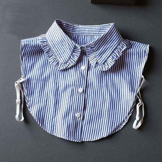 GUZOSJO Blue Striped Detachable Collar Shirt,Dickey Half Blouse False Collar for Lady Girls Men