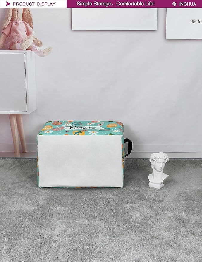 Rectangular Storage Basket Fabric Organizer Bin for Toys,Books,Clothes,Gifts,Pets-Perfect for Home,Office,Nursery,Dorm,Shelf(Rec-Easter eggs)