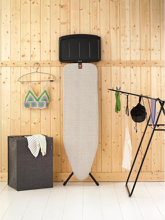 Brabantia Size B Ironing Board (49x15 in) 7 Height Options, Solid Steam Unit Rest Holder (Denim Gray) Non-Slip Feet, Anti-Collapse Child Locks