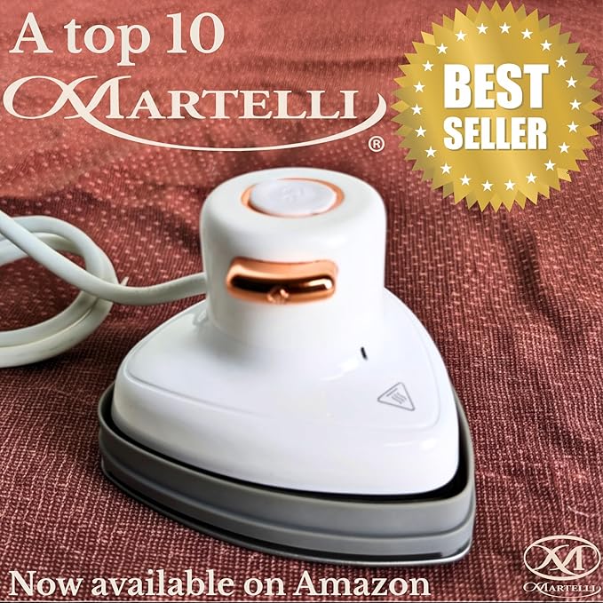 Martelli Triangle Mini Ceramic Soleplate Steaming Iron for Quilters and Sewing Enthusiasts, Portable Travel Size Mini Iron - Ergonomic Sewing Supplies