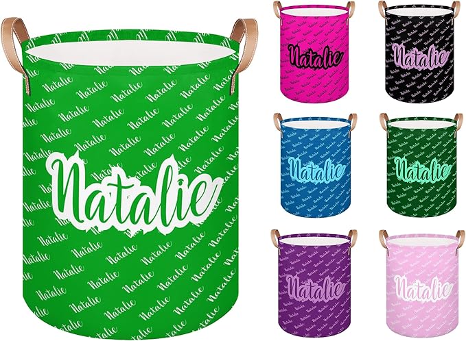 Personalized Laundry Basket, Custom Gift Laundry Hamper, Collapsible Nursery Waterproof Laundry Baskets, Dirty Clothes Toy Hamper with Handles Name Green
