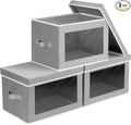 Storage Bins, Storage Baskets for Shelves with Window, Fabric Storage Bins with Handle, Foldable Storage Cubes Boxes for Organizing for Clothes, Towels, Books, 3 Pack, Grey