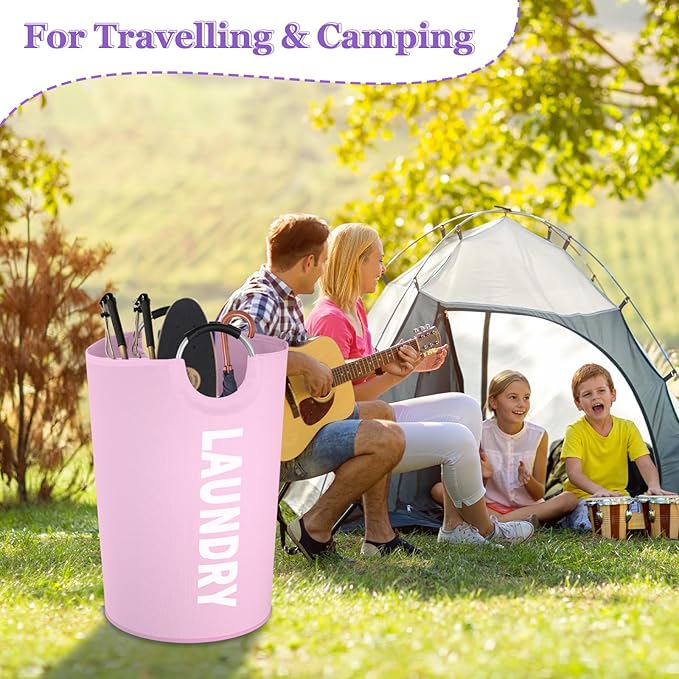 125L Pink Laundry Basket, Extra Large Clothes Basket with Handles, Waterproof Dirty Clothes Hamper, Collapsible Laundry Bin Stand Upright, Sturdy Storage Basket for Bathroom, Flat, Pink