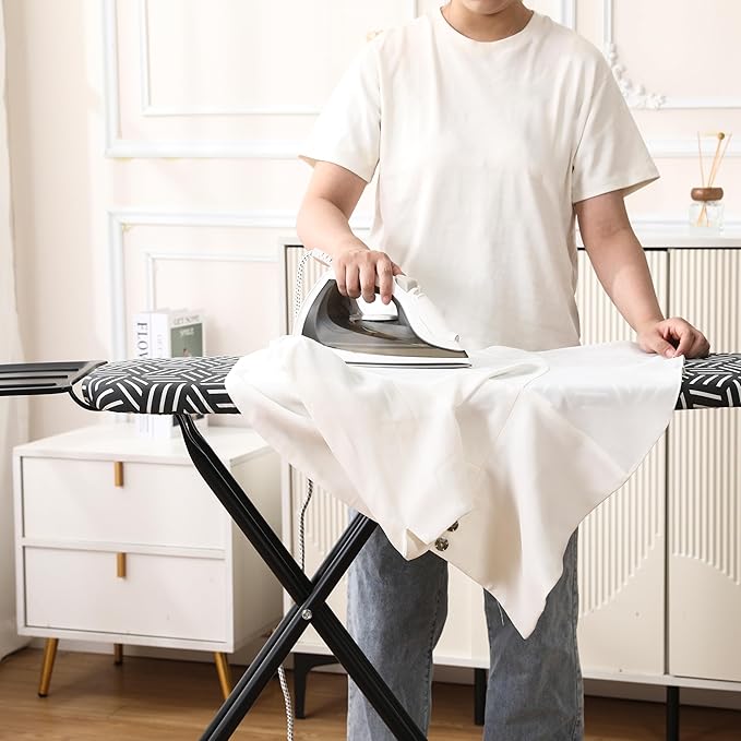 caius Ironing Board, Height Adjustable Heavy Duty Metal Iron Board with Heat Resistant Cover & Safety Iron Rest, Full Size 43"x13" Foldable Space Saver Design, Heavy Duty, Easy to Fold
