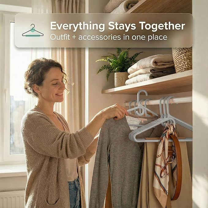 DEILSY™ Gray Heavy Duty Hangers with Hooks for Scarves & Belts – Thick and Strong Clothes Hangers for Shirts, Jackets, Pants, and Dresses – Space-Saving Plastic Hangers – Pack of 10