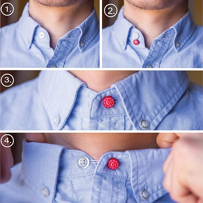 Premium Collar Extenders Elastic Button Extender 2-in-1 for Unisex Shirts - Made in North America - Red, White