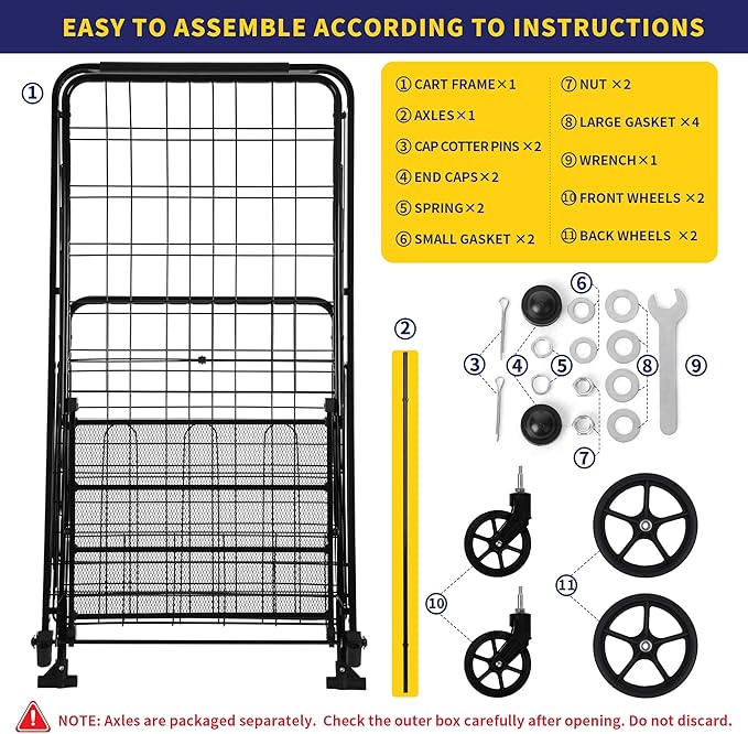 Folding Shopping Cart, Grocery Cart, 450 Lb Capacity, Utility Cart with 360° Rolling Swivel Wheels, Extra Large & Extra Basket