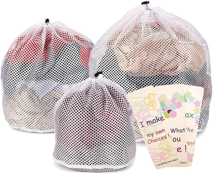 Drawstring Lingerie Laundry Wash bags Set for Delicates, Garments, Blouse, Sweaters, Bras, and Quilts, Set of 3, Include 3 different Type of size (Coarse hole)