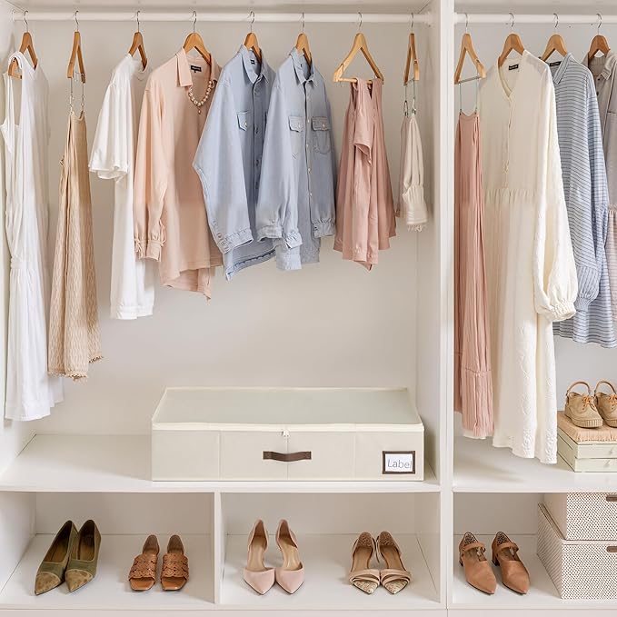 GRANNY SAYS 6.5-Inch Foldable Underbed Storage Box with Lid, Sturdy Frabic Organizer with Reinforced Bottom for Clothes, Shoes, Low-Profile Underbed Container for Bedroom, Closet,2 Pack, Beige