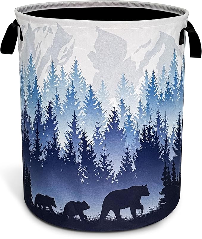 Mama Bear Laundry Basket Forest Mountains Foldable Oxford Cloth Funny Tote Bag Laundry Hamper Clothes Storage Bucket Toy Organizer For Bathroom/Laundry Storage/Bedroom 18.9x16.5 Inch