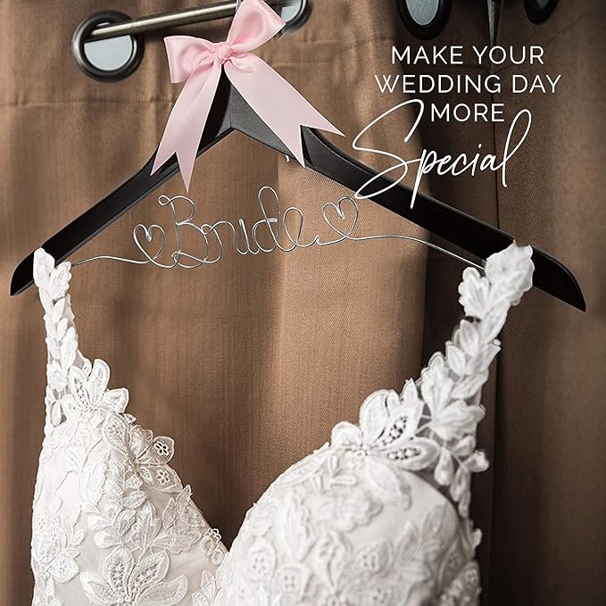 Bride Hanger for Wedding Dress, Wooden Gown Display with White Finish, Elegant Keepsake for Ceremony Photos, Bridal Shower Gift, Getting Ready Accessory for Special Day(Anatto Wood)