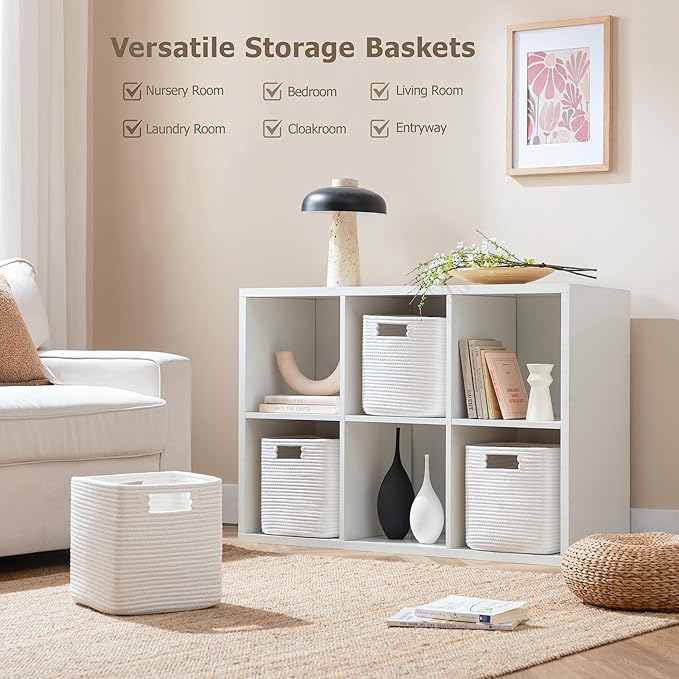 UBBCARE Storage Cubes 11 Inch, Cotton Rope Woven Baskets for Organizing, Cube Storage Bin for Baby Nursery, 2-Pack Square Toy Storage Baskets for Shleves Organizer, Closet, Kidsroom, White