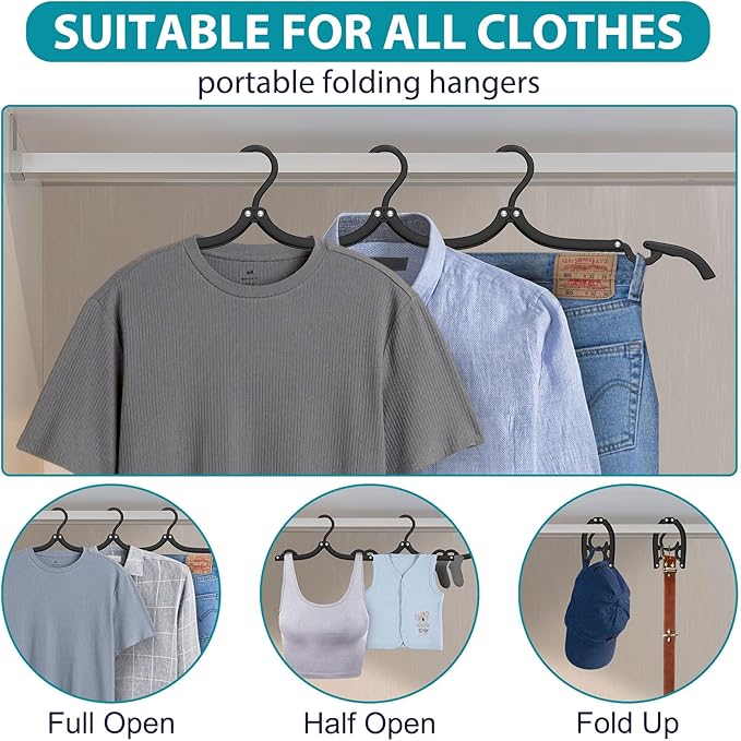 15 Pcs Travel Hangers Portable Foldable Travel Hanger Organizer, Plastic Cruise Ship Accessories Essentials Clothes Hanging Rack Folding Hangers for Traveling Camping Flying RV Europe Suitcase, Multi