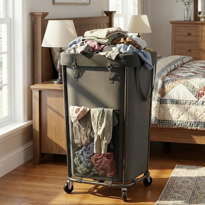 Laundry Basket with Wheels Rolling Laundry Basket, Removable Laundry Bag Design for Daily Use in Bathrooms and Laundry Rooms (Black, 160L)