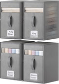 4 Pack Large Bed Sheet Organizers and Storage, (King & Queen Size) Sheet Organizer for Linen Closet, Foldable Bedding Storage Box with Window for Bedsheets, Blanket, Duvet Cover and Pillowcase