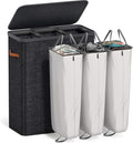 Sorbus Laundry Hamper with Lid - Collapsible 3-Compartment Fabric Laundry Basket with Handles and Removable Laundry Bag – 50 Gallon (190 L) Dirty Clothes Hamper for Bedroom, bathroom and dorm (Black)