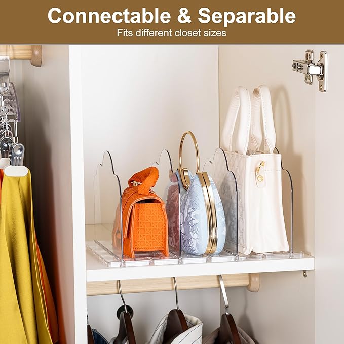 AENTGIU Purse Organizer for Closet, 2 Pack Adjustable Shelf Dividers for Handbag Storage, Transparent Handbag and Purse Storage Organizer, Bookshelf Separators Dividers for Bedroom, Office