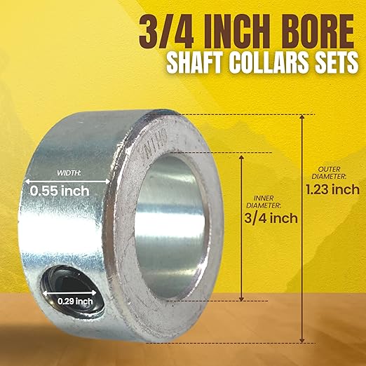 (4-Pack) 3/4” Bore Solid Steel Shaft Collars with Zinc Plated Coating - Durable Shaft Collars Suitable for Machinery and Industrial Use