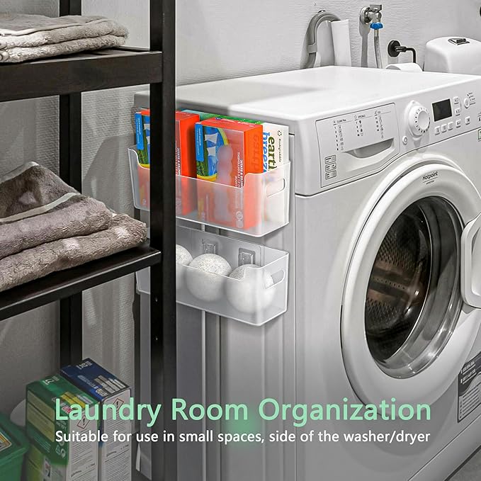 Laundry Room Organization 2 Pcs, Adhesive Laundry Pods Container, Laundry/Dryer Sheet Holder, Dryer Ball Holder, Lost Socks Basket for Laundry Room Cabinet, Washer/Dryer (Transparent)