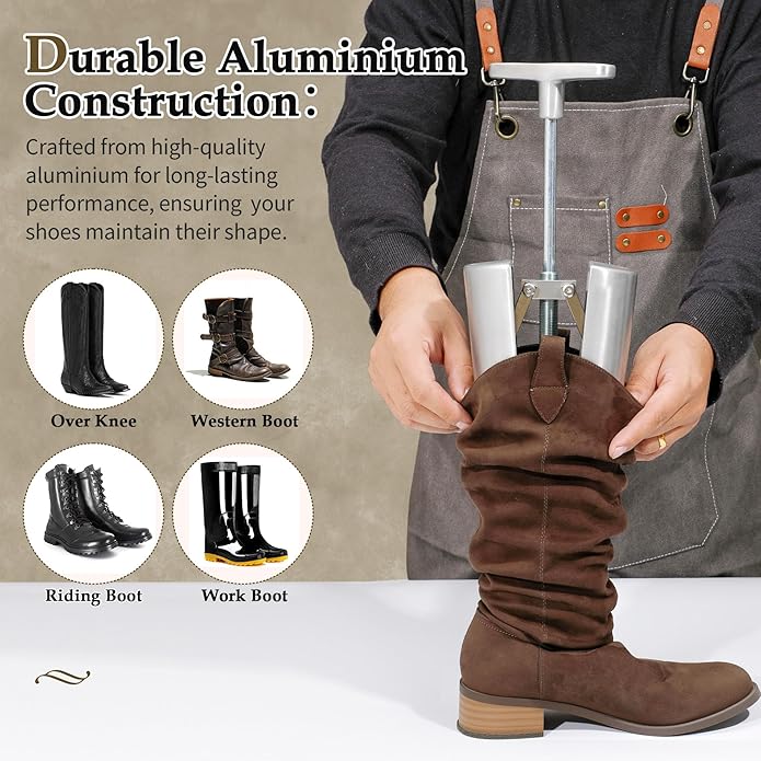 Professional Cast Aluminum Boot Stretcher for Instep & Shaft, Adjustable Boot Expander Tool for Tight Leather Boots & Relieves Tightness on Ankle, Calf & Toe Box.