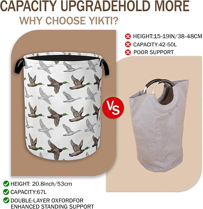 Collapsible Laundry Basket,Mallard Duck Dirty Clothes Hamper,Farmhouse Hampers for Bedroom Waterproof Oxford Cloth Storage Organizer for Bathroom,Nursery,Dorm,16x20 Inch