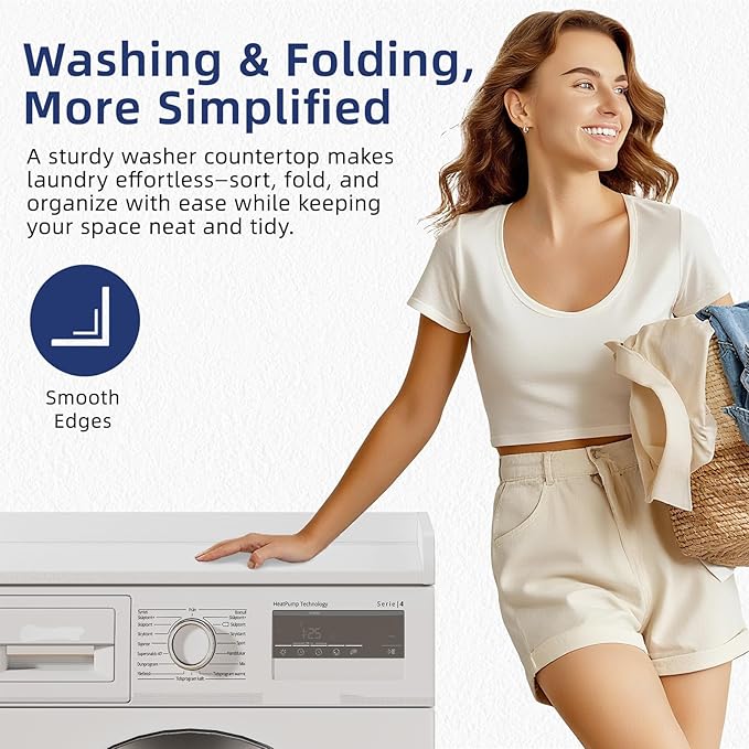 Washer Dryer Countertop, 54" Width x 27.5" Depth Laundry Countertop Organization, Wooden Washer and Dryer Topper for Folding, Sorting & Ironing, Easy to Install, White