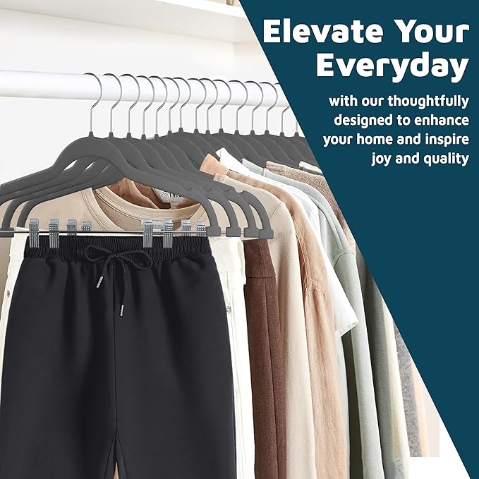 Lifemaster Velvet Skirt Hangers – with Adjustable Clips, 360 Degree Swivel Hook, and Non-Slip Shoulder Notch, Holds Up to 10 lbs, for Organizing Skirt, Pants, Dress, and Clothes, Pack of 20, Gray
