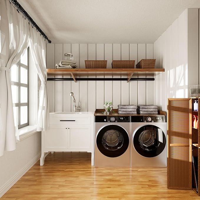FlyGeneral Washer and Dryer Countertop, 27.5" x 54" Brown Quick-Install Washer and Dryer Countertop for Organizing The Laundry Room.