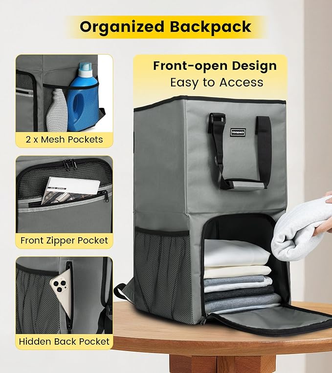 Vorspack Laundry Bag Backpack - Extra Large Laundry Bags with Shoulder Straps Heavy-duty 2 in 1 Laundry Hamper Basket for College Dorm Camp Laundromat Room Essentials - Grey