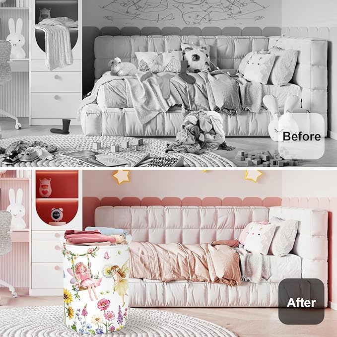 Fantasy Princess Laundry Hamper Colorful Large Storage Basket Collapsible Parents Organizer Kids Toy Clothes Bins for Bedroom, Bathroom, Fairy, 63L