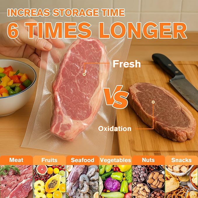 FUNFERY Precut Vacuum Sealer Bags for Food, 200 Pint 6" x 10", Food Long-Term Storage and Sous Vide Commercial-Grade Bag, BPA Free for Microwave, Boiling,Sous Vide, Refrigerator