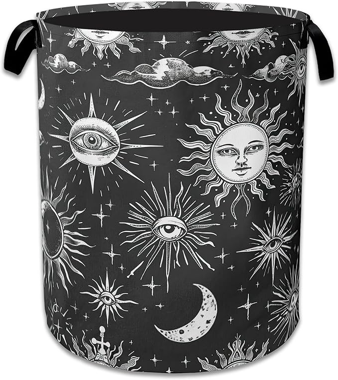 Sun Moon Laundry Basket Collapsible Laundry Hamper Oxford Storage Bin for Clothes Storage, Toy Organizer, Books and Sundries 16" X 20.8"