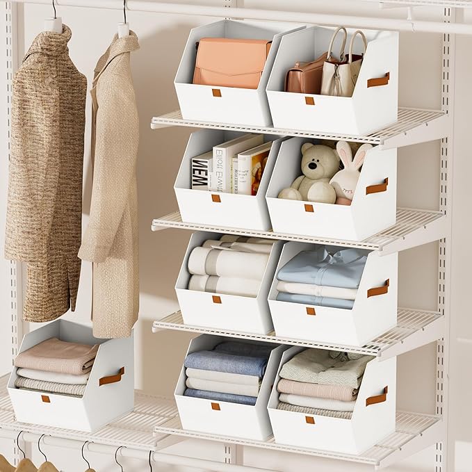 Fabric Closet Storage Cubes - 8 Pack Square Storage Bins with Dual Handles for Clothes, Towels, Toys, Cube Storage Organizers for Bedroom, Nursery, Shelves, Closet, Small Spaces, White