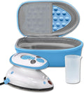 The Quilted Bear Premium Mini Steam Iron - Lightweight Mini Travel Iron for Effortless Quilting & Wrinkle-Free Clothes with Carry Case & Iron Rest Set - Travel Steamer for Clothes & Crafts (Blue)