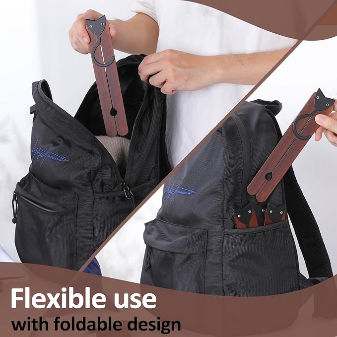 Foldable Hangers 8 Pack, Wooden Travel Hangers Foldable for Suitcase, Portable Folding Travel Hanger for Cruise, Collapsible Space Saving RV Hanger for Trip