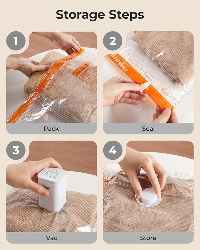 BAGSMART Vacuum Storage Bags for Travel with Rechargeable Air Pump, Portable Space Saver Bags for Travel & Home, Vacuum Compression Seal Bag for Clothing, Blanket, 15 Pack Multicolor