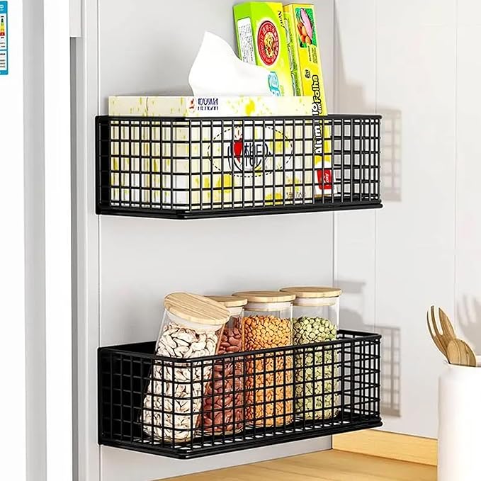 Magnetic Basket Fridge Organizer Wire Bins Pencil Holder Whiteboard Accessories Home Kitchen Organization (White-High)