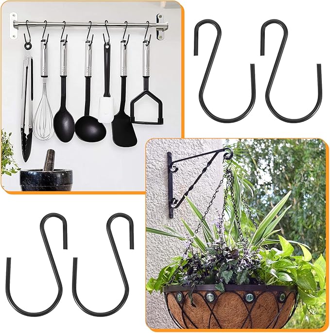 60 Pcs S Hooks for Hanging, 1 Inch Metal Hanging Hook S Shaped Metal Hook, Hanger Connector Hooks Ornament for Hang Jewelry Small Kitchenware Potted Plants(Black)