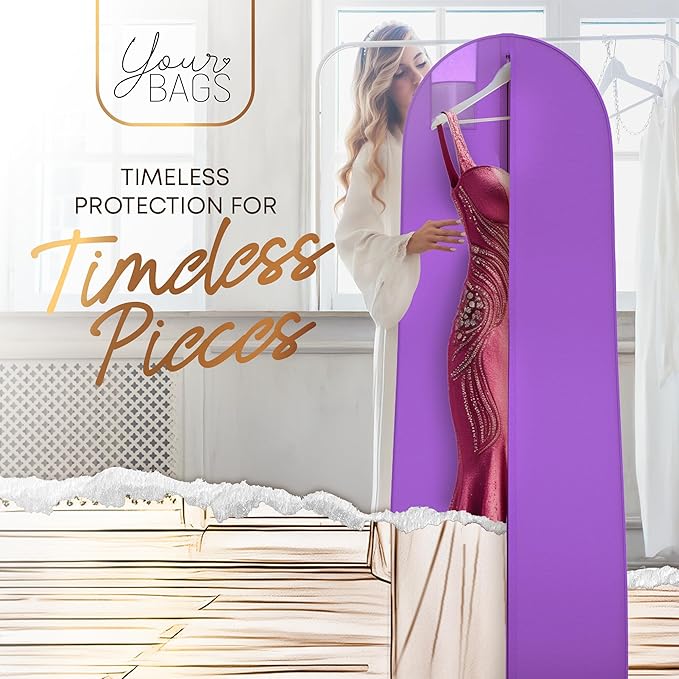 72" Tapered Long Dress Bags for Gowns - Wedding Dress Garment Bag for Dresses - Long Garment Bags for Hanging Clothes & Closet Storage, Dress Bag for Airplane