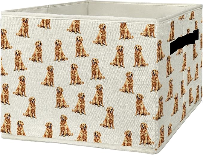 Golden Retriever Gifts Storage Bins & Boxes with Handles, Golden Retriever for Women Men Foldable Basket for Organizing, Dog Collapsible Storage Basket for Bedroom Bathroom Clothes Toys Books