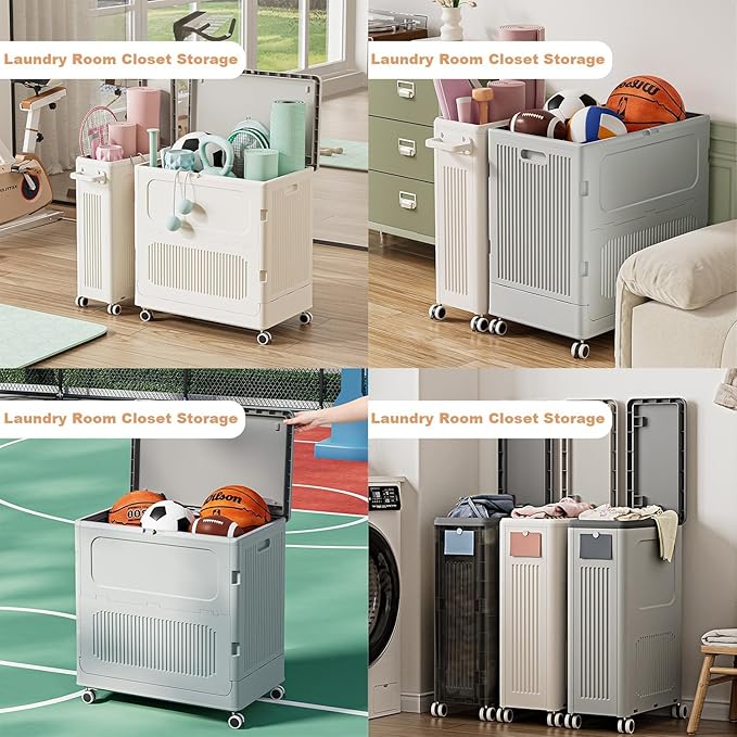 Rolling Laundry Hamper with Lid, Large Capacity Clothes Hampers for Laundry, Plastic Collapsible Laundry Baskets with Wheels and Lid Large Toy Box Chest