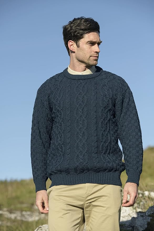 Aran Crafts Basket Stitch Crew Neck Sweater (100% Wool)