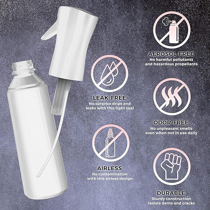 Hair Spray Bottle Continuous Water Mister Bottle Empty Ultra Fine for Hair Styling, Pets, Plants, Cleaning, Misting & Skin Care, Salons, for Taming Hair in Morning, Curly Hair, Essential Oil