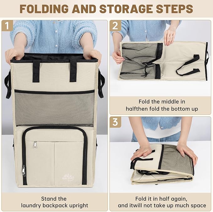 Laundry Backpack Bag,(Only Bag) Extra Large 2 in 1 Laundry Hamper Basket with Shoulder Straps, Freestanding Laundry Bag for College Dorm, Laundromat, Apartment