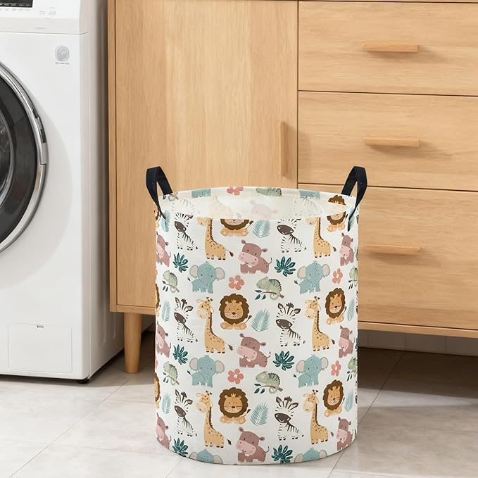 ESSME Kids Laundry Basket,Animal Hamper Collapsible Canvas Waterproof Storage Bin for Girls, Cute Hamper,Gift Baskets.(Animal)